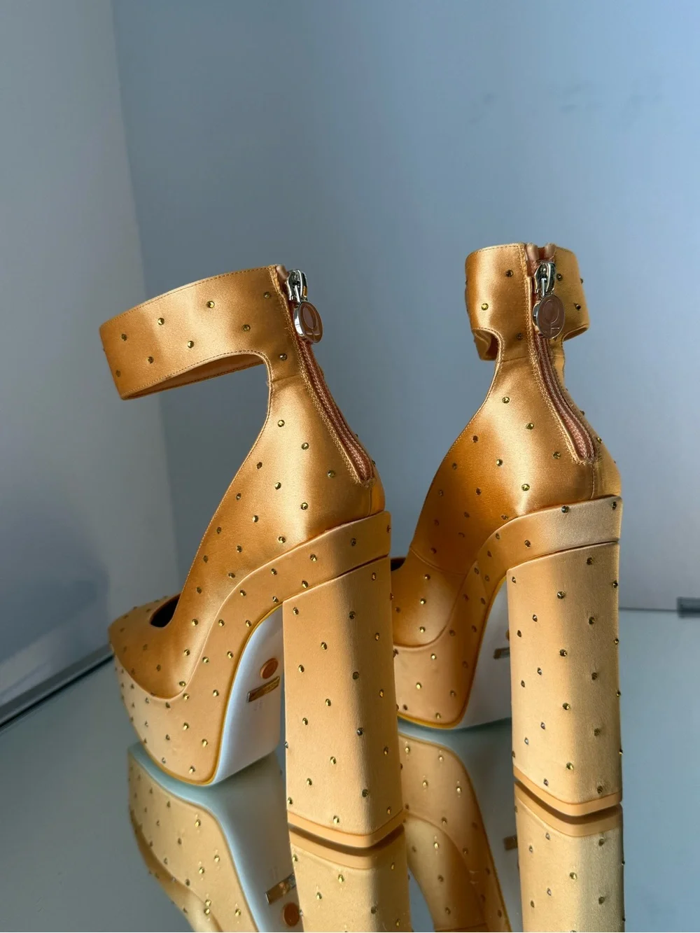 Jimmy CHOO Sailor moon Venus Platform 140 Orange Satin Platform Pumps Crystals